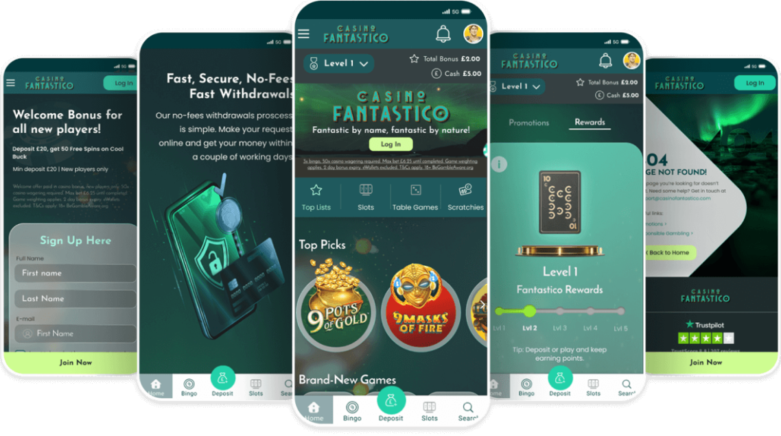casino fantastico mobile page mockups